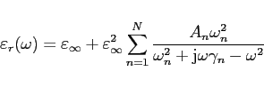 \begin{displaymath}
\varepsilon_r(\omega) = \varepsilon_\infty
+ \varepsilon_\...
...mega_n^2 }
{ \omega_n^2 + {\rm j}\omega \gamma_n - \omega^2 }
\end{displaymath}